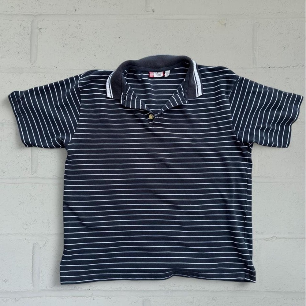 Vintage 90s 7M Millennium Series Striped Polo Shirt Large Black White Turkey